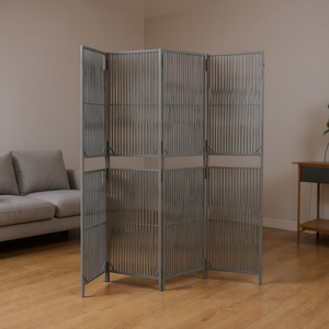 Gray Poly Rattan 4-Panel Room Divider Modern Foldable <b>Screen</b> Translucent Design Home Decor - Product Image 2