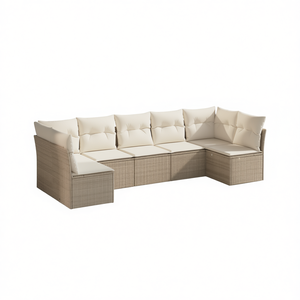 Ensemble de canapés de jardin modulaires en rotin beige, meubles d'extérieur confortables, design contemporain, coussins en mousse haute densité - Product Image 1