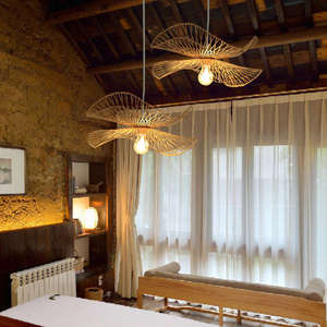 Retro Handicraft <b>Wicker</b> Rattan Woven Chandelier Lamp Dining Natural Bamboo <b>Shade</b> Weaving Pendant <b>Light</b> - Product Image 4