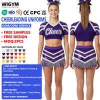 Custom Purple Sequin Cheerleading Uniforms Short Sleeve Crop <strong>Top</strong> Pleated Fringe Skirt US All Star Competition Team Set Factory
