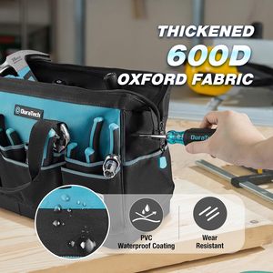 वाटरप्रूफ हार्ड बॉटम के साथ भारी शुल्क उपकरण बैग, उपकरण बैग 18 जेब के साथ व्यापक खुले मुंह, पोर्टेबल टूलबैग - Product Image 5