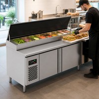 Vente d'usine - Table de préparation à pizza réfrigérée à air, 1 porte, 4 tiroirs, en acier inoxydable, design moderne, réduction du bruit, usage commercial