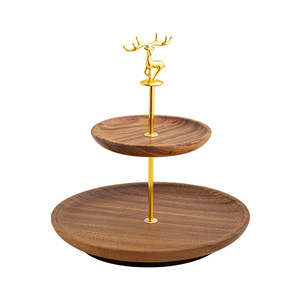 Walnut wood double-layer <b>tray</b>, fruit plate, <b>tea</b> <b>tray</b>, pastry and cake <b>tray</b>, <b>tea</b> break table, dry pot multi-layer storage rack - Product Image 5