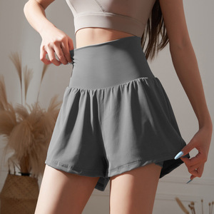 กางเกงขาสั้นเอวยางยืดสำหรับผู้หญิงกางเกงวิ่งสีดำกางเกงกีฬากางเกงวิ่งเอวสูงใส่สบาย - Product Image 4