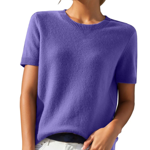 Pull minimaliste d'hiver à manches courtes pour femme, design uni, tissu en laine et viscose de qualité supérieure, couleur et emballage personnalisables - Product Image 5