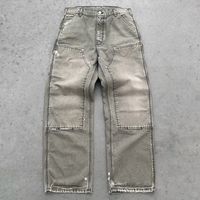 Fabricant sur mesure de pantalons de travail en denim pour hommes, coupe droite, double genou, hiver, marron, vintage, délavé, OEM ODM