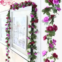 Decorações de casamento, rosas de seda vinha com folhas verdes decoração de casa guirlanda de flores artificiais