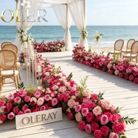 Nouvelle rangée de fleurs artificielles en soie rose vif pour allée de mariage, décoration de fond de scène, vente en gros personnalisée