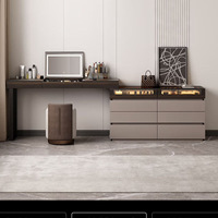 Ensemble de commodes modernes de luxe en bois massif à 5 tiroirs, miroir éclairé extensible, organisateur de maquillage, rangement mural pour chambre et hôtel