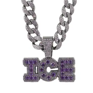 New Hip Hop Alloy Diamond Purple ICE Hip Hop Pendant Jewelry Ins Personalized Fashion Cool Cuban Chain