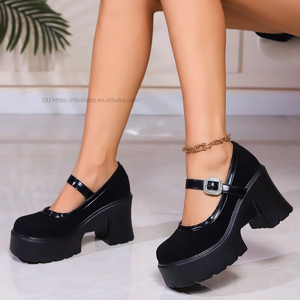 Chaussures plates à plateforme à semelle épaisse et talon, grandes tailles, petites chaussures en cuir, automne, strass, élégantes, style britannique, talons hauts plats pour femmes - Product Image 6