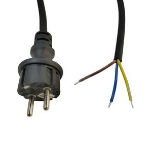 Cordon d'<span class=keywords><strong>alimentation</strong></span> H07RN-F 3CX1mm2 avec fiche européenne droite et extrémité dénudée étamée, gaine en caoutchouc, fiche européenne droite vers extrémité dénudée de 5 cm - Product Image 1