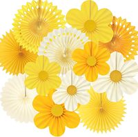 Décorations de fête jaunes, éventails en papier pour décoration murale sur le thème des tournesols |   Toile de fond florale pour thème citron estival, mariages, baby shower