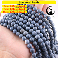 Perles de corail bleu naturel Zhe Ying 6/8/10mm