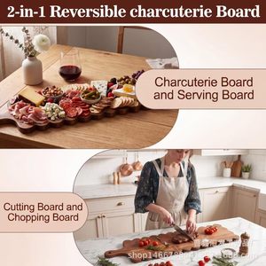 Tabla de cortar rectangular de madera de acacia con asa, bandeja multiusos para servir queso y embutidos - Product Image 4