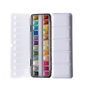 Juego de 24 pinturas de acuarelas metálicas con pincel, pigmento perlado y brillo, caja de lata - Product Image 5