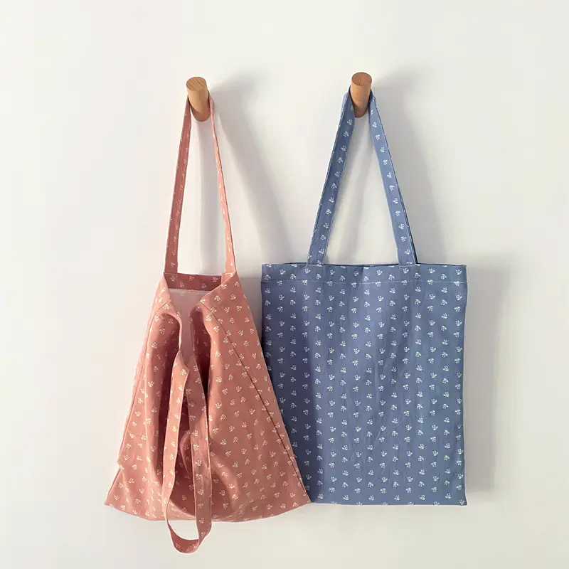 Hot Sale Vintage Floral Net Cotton Canvas Tote Bag High Large Capacity Eco Shopping Bag Leisure Handle Bag For Students