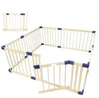 Wooden baby playpen with safety gate foldable wooden playpen 8 side babi playpen