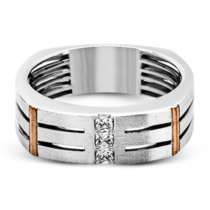 Anello da Uomo F351 in Oro Bianco con Diamanti Taglio Baguette Colore G Naturale Minimalista per Matrimonio - Product Image 2