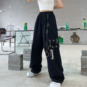 <span class=keywords><strong>Pantaloni</strong></span> Punk Street Crock da Donna, Vestibilità Ampia, Stile Hip-Hop Harajuku, <span class=keywords><strong>Neri</strong></span>, a Gamba Larga, con Coulisse, Lunghi, Stile Spice Girls, Gotico Vintage, Vita Alta - Product Image 6
