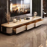 Ensemble Meuble TV et Table Basse en Pierre Microcristalline Moderne Luxe Léger, Fixation Murale ou sur Pied, pour Salon d'Appartement
