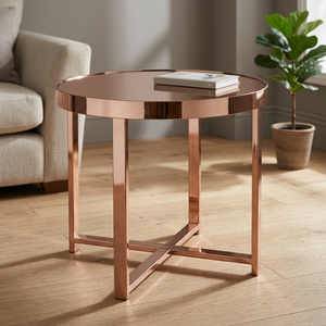 SAF Exports Modern <b>Round</b> Coffee <b>Table</b> Rose <b>Gold</b> Finish Metal Frame WITH Glass TOP Living Room Furniture Decorative Coffee <b>Table</b> - Product Image 4