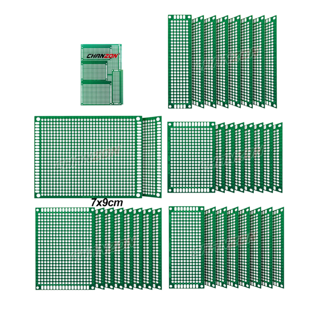 34-Piece Double-Sided Tinned PCB Prototype Kit Universal Circuit Perf Board DIY 2X8 3X7 4X6 5X7 7x9 cm FR4 Development Board