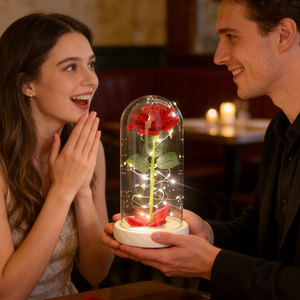 Rosa Eterna Sotto Cupola di Vetro con Luci LED, Alta Qualità, Ecologica, Regalo per San Valentino, Natale, Compleanno - Product Image 2