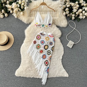 JINRU fábrica personalizada mujeres dos piezas hechas a mano abuela cuadrado ganchillo falda <span class=keywords><strong>Bikini</strong></span> Tops cubrir conjunto - Product Image 4