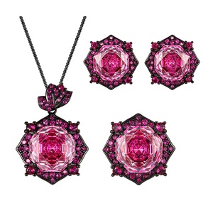Factory Wholesale Eco-friendly Copper Gold Plated 14-10mm Zircon Necklace and <b>Ear</b> <b>Ring</b> Set Women Wedding Jewelry Sets - Product Image 1