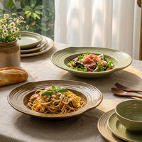 Keramik-Essteller im Farmhaus-Stil mit geriffelter Oberfläche, Servierteller für den täglichen Haushalt, Wochenend-Brunch und Partys