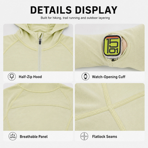 Sudadera con capucha de lana para mujer, manga larga, media cremallera, para deportes al aire libre, con logo personalizado, premium, cálida, suave, transpirable, para senderismo y running - Product Image 3