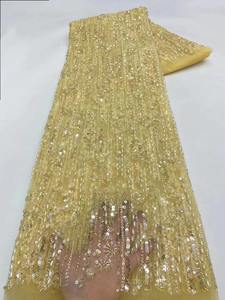 NI.AI yeni tasarım küçük çiçek örgü renkli boncuklu Net dantel işlemeli payetler dantel kumaş inciler ile giyim elbise için - Product Image 3