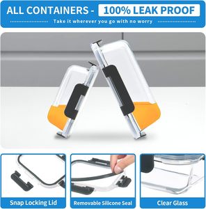Récipients en verre de préparation de repas 100% sans BPA avec couvercle en PP Techniques de laque sûres pour micro-ondes et congélateur - Product Image 3