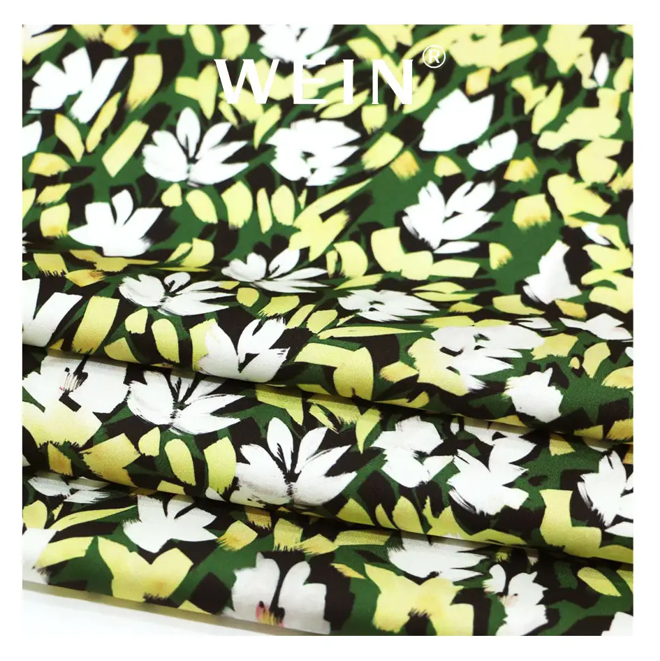 WI-AC01 गर्म बिक्री कोरियाई एसीटेट रेशम कपड़े डिजिटल प्रिंट हरी पत्तियों पैटर्न एसिटिक एसिड कपड़े beachwear के लिए