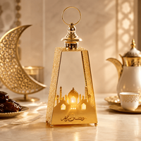 Lanterne de Ramadan en métal doré, décoration islamique pour l'Aïd, lanterne à suspendre ou à poser, porte-bougie, vente en gros OEM