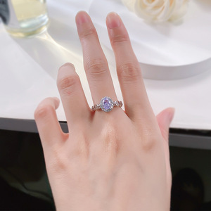 Sette. Un anello S925 <span class=keywords><strong>gioielli</strong></span> moda taglio ovale viola zirconi rodiato anelli per matrimonio - Product Image 3