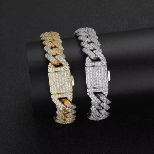 12Mm Double Row Full Cuban Chain <b>Copper</b> Inlaid Zircon Men's <b>Bracelet</b> Jewelry Tanjing - Product Image 1