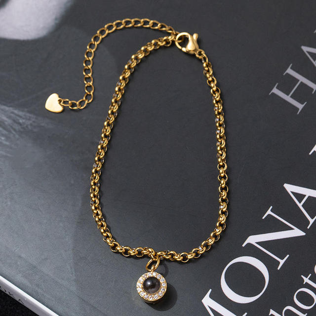 Stainless Steel Gold Plated Projector Bracelet 100 Language I Love You Gift for Unisex