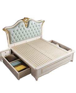 Lit double de luxe de conception européenne, taille king ou queen, cadre de lit en bois doux avec sac souple, lit classique doux pour chambre à coucher européenne - Product Image 2