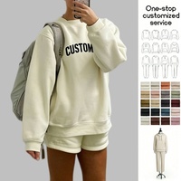 Ensemble de survêtement pour femme en coton molletonné français surdimensionné de haute qualité avec col montant et short de survêtement deux pièces