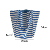 Sac fourre-tout en toile rayée pour femmes, grande capacité, style coréen, sac à main à bandoulière avec fermeture éclair pour les voyages