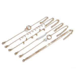 Bohemian Vàng Tassel Vòng Tay Cho Phụ Nữ 6 Cái/bộ <span class=keywords><strong>Boho</strong></span> Trang Sức Hình Học Lá Hạt Layered Hand Chain Charm Bracelet Set - Product Image 3