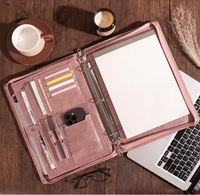 Porte-documents en cuir pour femme avec poche pour documents, classeur à 3 anneaux, fermeture éclair, personnalisable