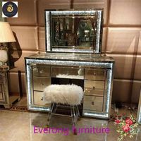 Vente en gros d'usine de haute qualité Table de toilette à miroir avec miroir et tabourets Coiffeuses à miroir Hollywood