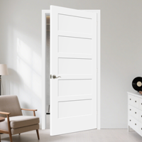 Porte intérieure pré-montée Shaker à 5 panneaux en bois massif apprêté blanc