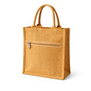 Sac fourre-tout en jute écologique AMANI avec poignée en corde, poche avant zippée, sac à main réutilisable et tirette en acier - Product Image 1