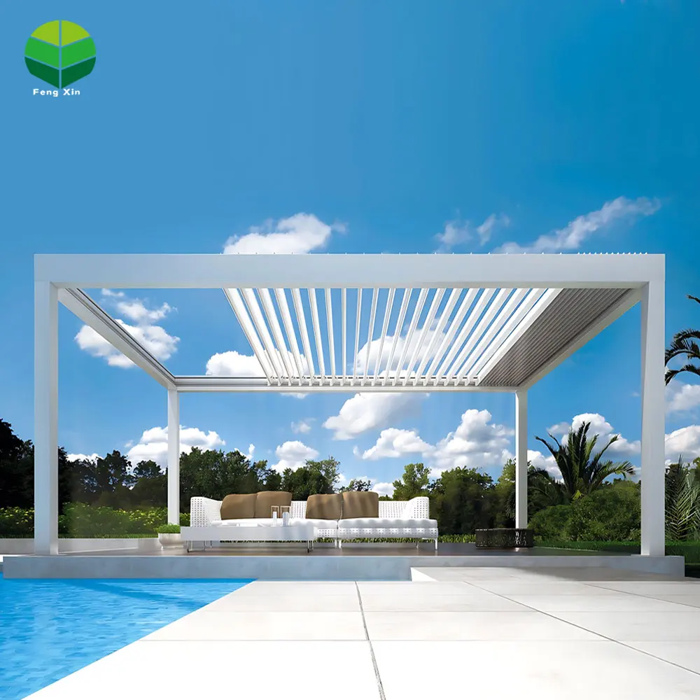 Pérgola Bioclimática Motorizada Patio Aluminio Impermeable Jardín Exterior Rejilla Techo Gazebo Pérgola Exterior