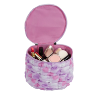 Nouvelle Trousse de Toilette de Voyage Ronde Dégradée Style Ins pour Femme, Douce et Moelleuse, en Nylon avec Fermeture Éclair Bidirectionnelle