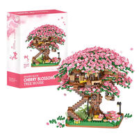 Tendance TikTok : Mini maison en bois de cerisier en fleurs, micro-briques DIY, ensemble de construction de fleurs de cerisier, jouets éducatifs pour enfants